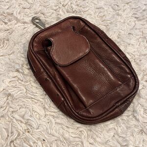 Piel Leather Brown Utility Organizer Pouch Clip-On Travel Bag Multi-Compartment